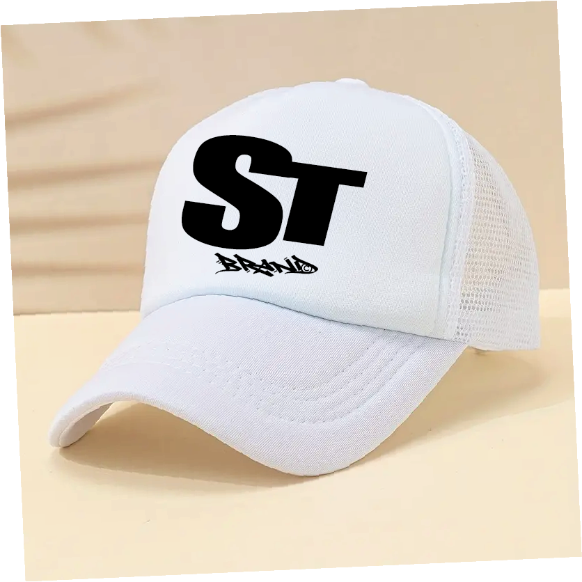 White Trucker Hat Black ST Brand Synergy Transfers Logo